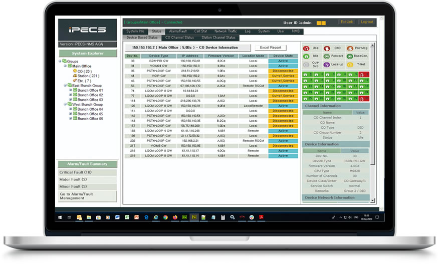 iPECS NMS on a laptop.